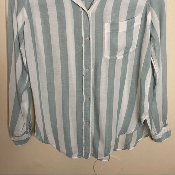 American Eagle Long Sleeve Semi Sheer Striped Button Front Oversized Shirt - Picture 5 of 9